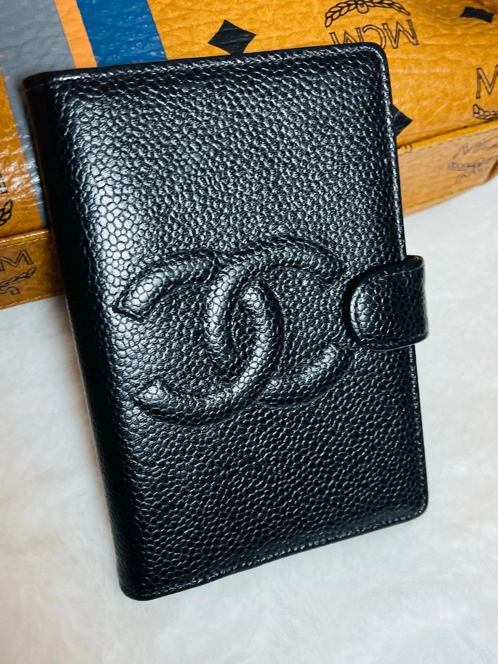 CHANEL Caviar Mini Agenda Black Quilted CC Logo Leather